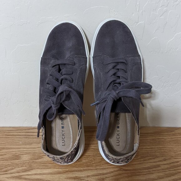 Lucky Brand Loucia Suede Sneaker, Gray and Leopard Print - Picture 5 of 6